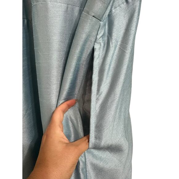 Sue Sartor Pleated flounce maxi mist raw silk taffeta dress size XL $595 - Picture 7 of 8